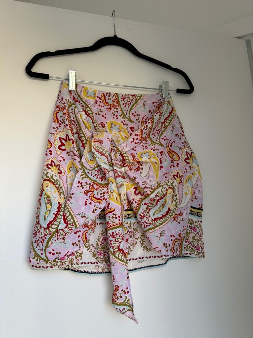 Pink Paisley Wrap Skirt with Tie Detail